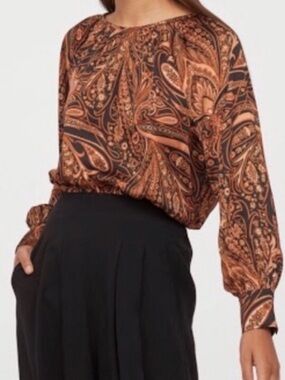 Richard Allan x H&M Paisley Scarf-Print Blouse Brown Black US 2